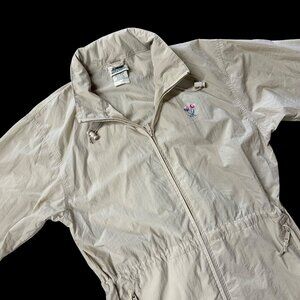 Vintage Windbreaker Jacket 1990s Northern Reflections Beige M Embroidered Tulips